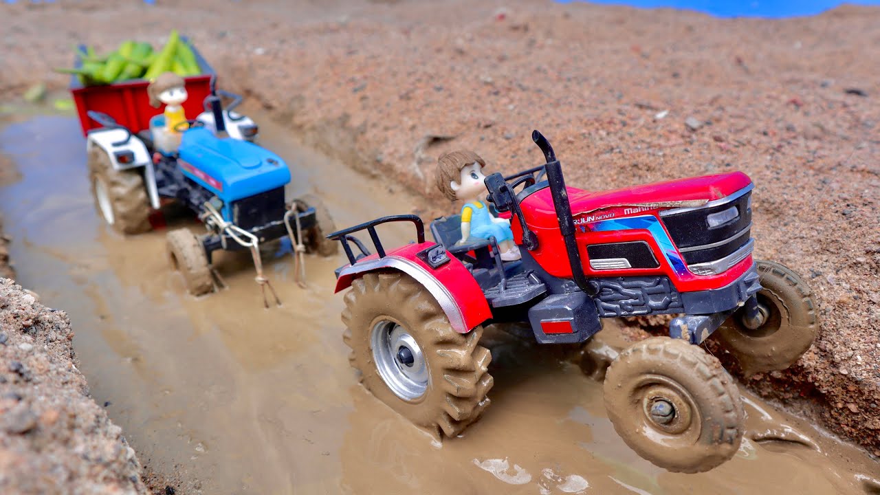 Mahindra Novo 605 di 4WD 🚜 Stuck in mud pulling By Tractor New Holland 3630 trolley