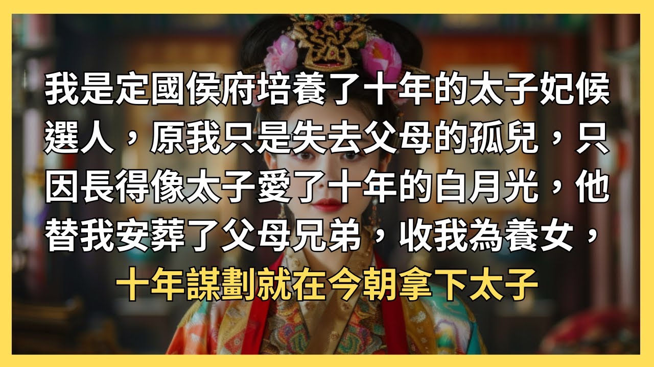 我是定國侯府培養了十年的太子妃候選人，原我只是失去父母的孤兒，只因長得像太子愛了十年的白月光，他替我安葬了父母兄弟，收我為養女，十年謀劃就在今朝拿下太子