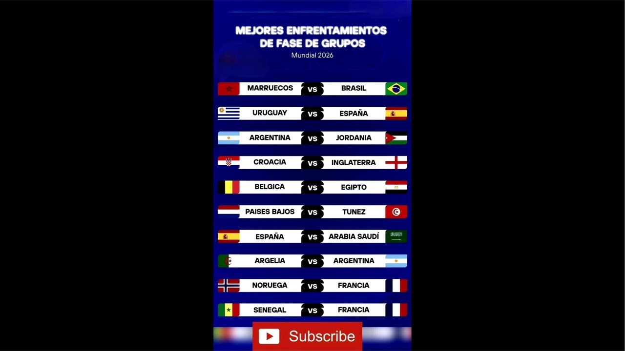 MEJORES ENFRENTAMIENTOSDE FASE DE GRUPOSMundial 2026#fútbol