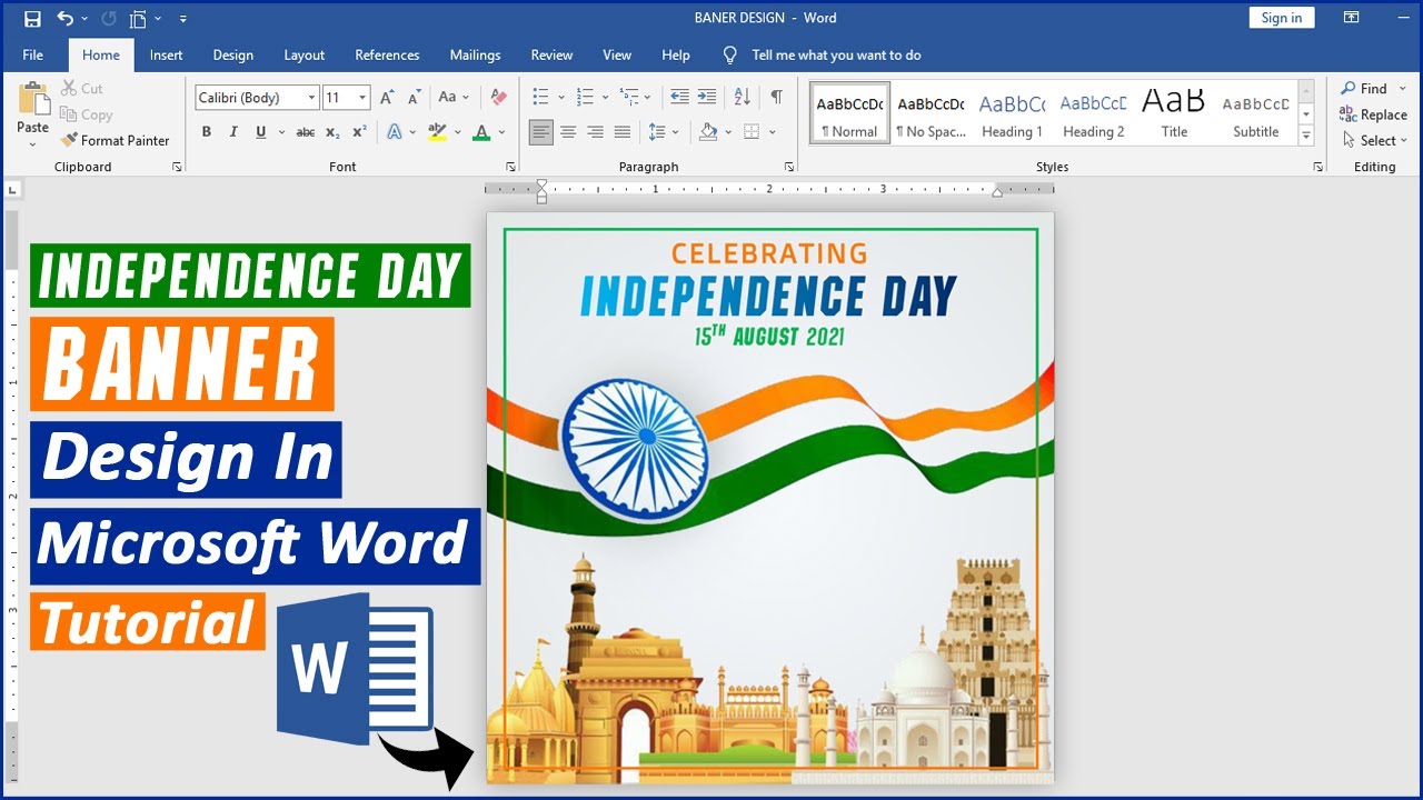 Independence Day Banner Design Tutorial in Ms Word || Social Media Independence Day Banner Design