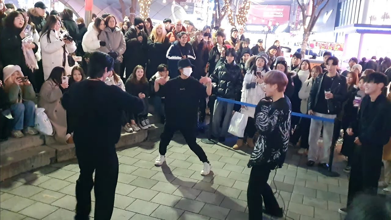 [STREET ARTIST] HARANG, SEUNGHYEON & BADA. WITH JAENEUNG & JIWOOK. HONGDAE BUSKING. 240103.