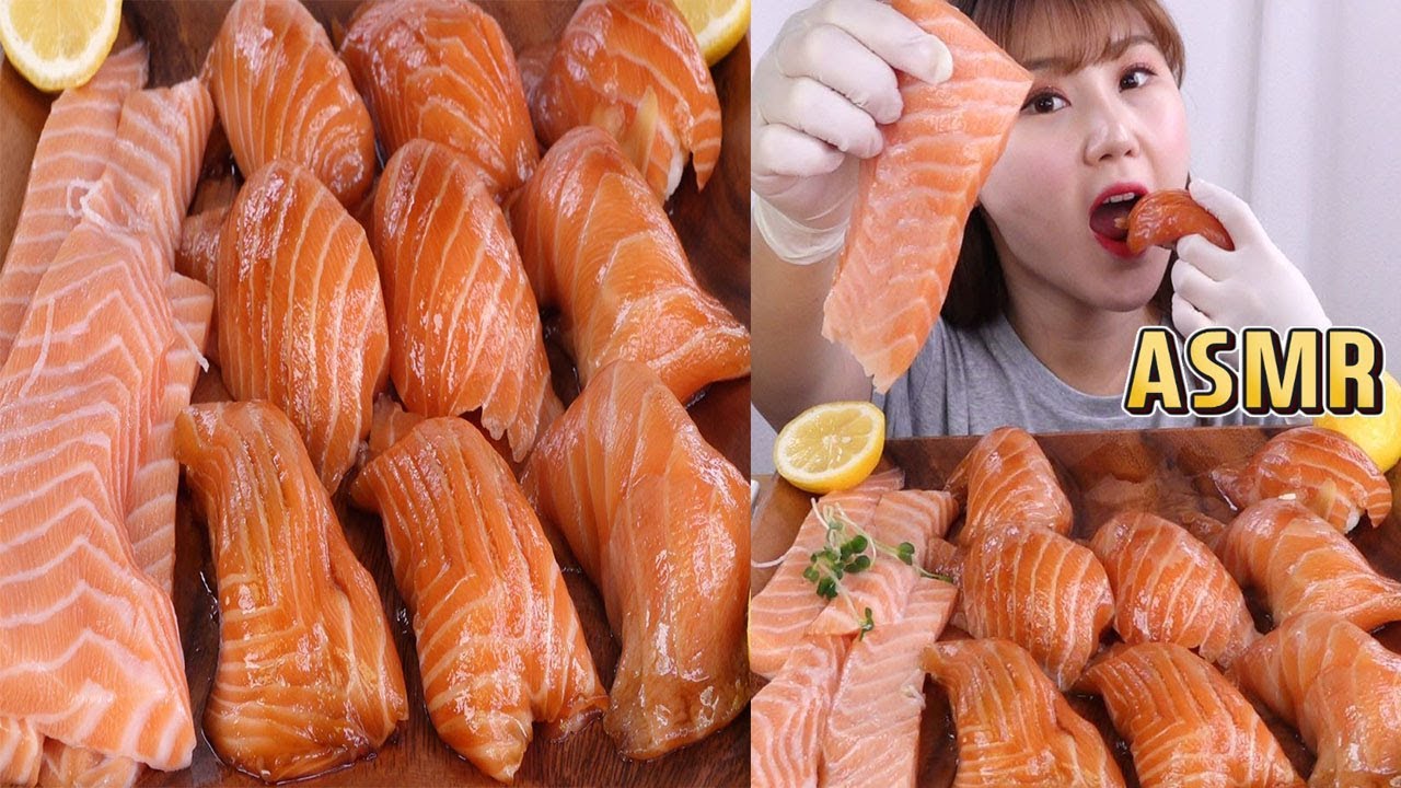 ASMR Mukbang｜대만에서 건너온 삼미식당의 대왕 연어초밥과 연어 뱃살을 먹어봤어용!! (^^*)