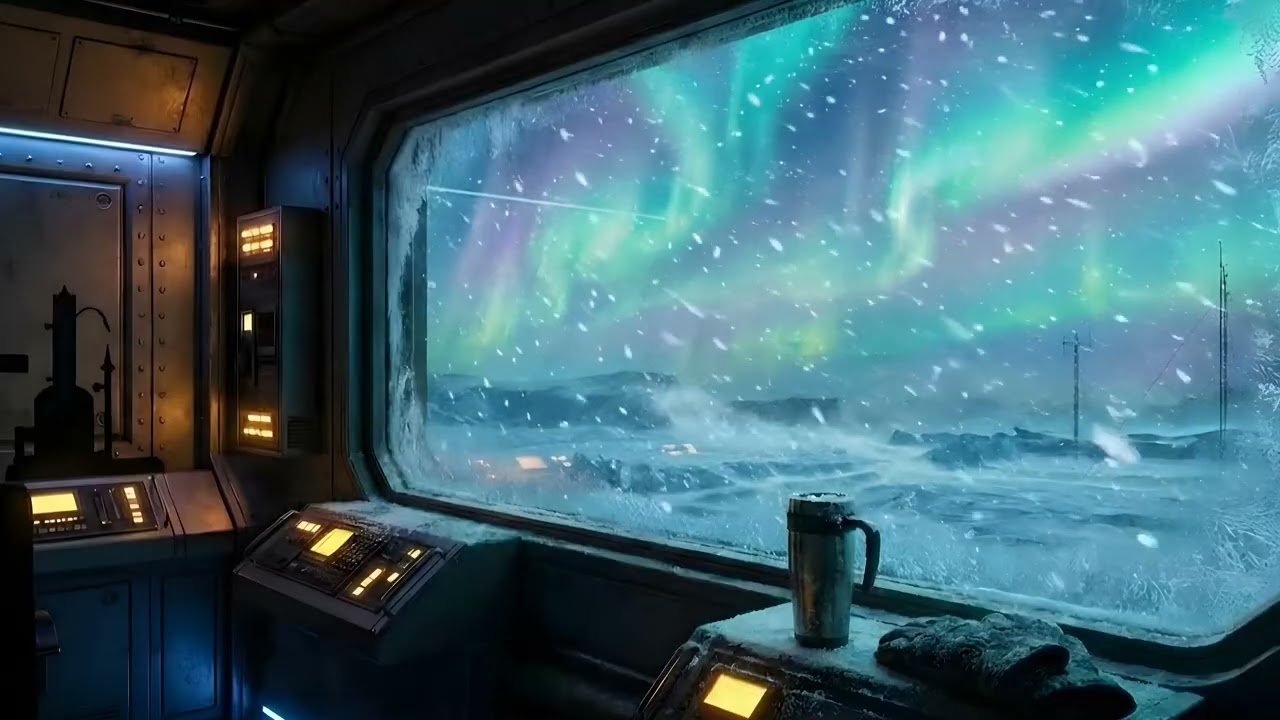 Arctic Research Outpost at Night Wind Ambience for Deep Sleep 10 Hours | 4K