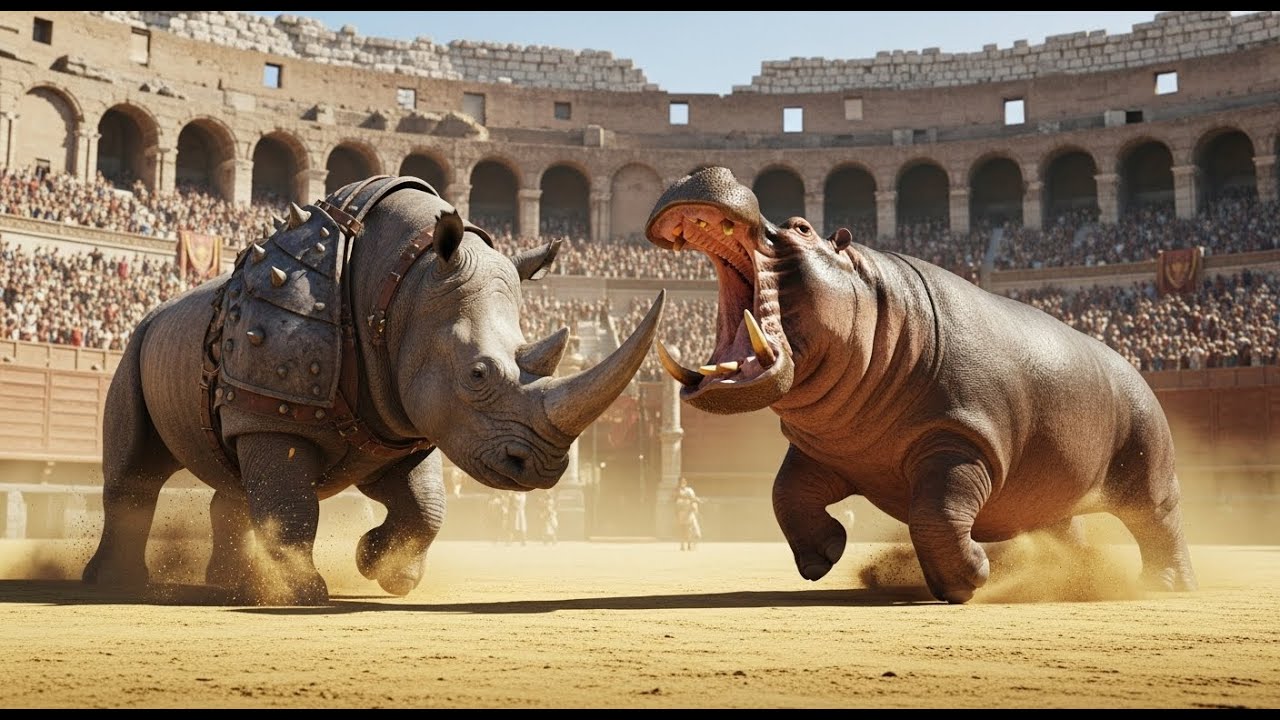 ANIMAL BATTLE - Rhino vs Hippo: The Ultimate Roman Colosseum Showdown | WILDCRAFT COMBAT
