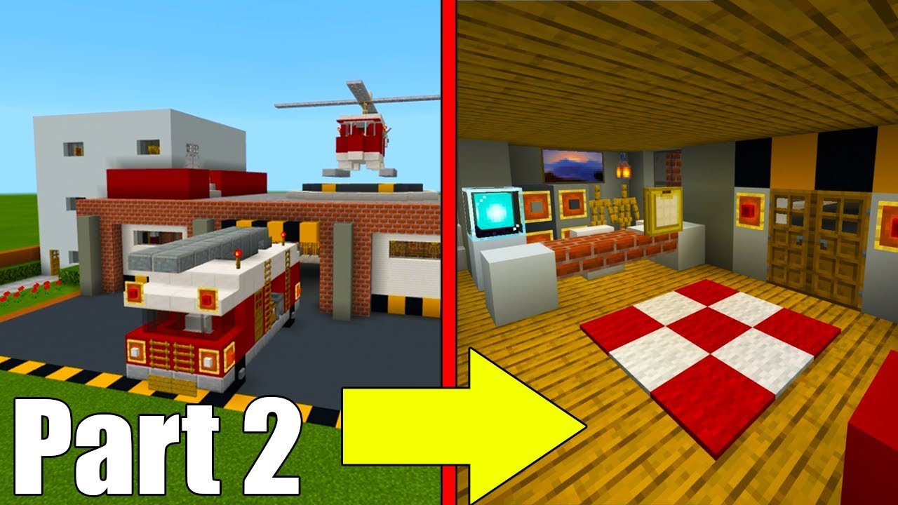 Minecraft Tutorial: How To Make A Fire Station Part 2 