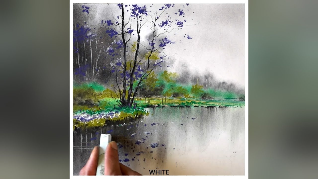 Soft pastel drawing of a beautiful winter forest landscape - How to draw