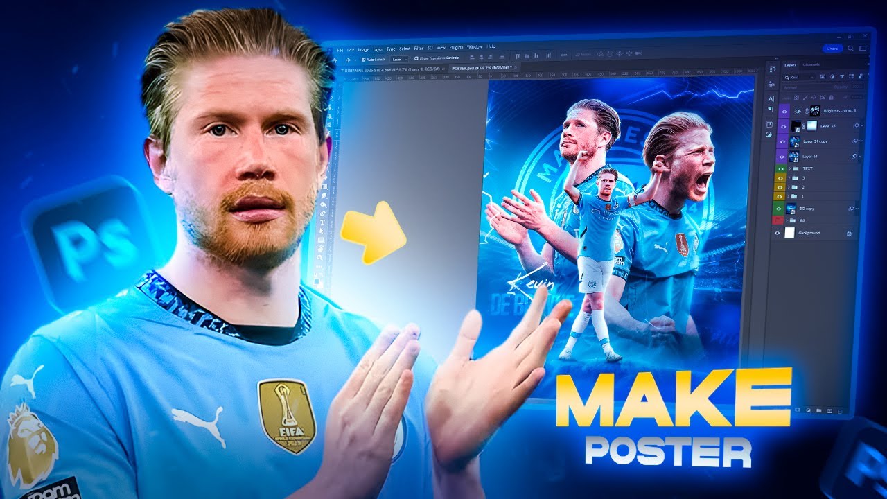 Photoshop Tutorial - Football Poster Design - Kevin De Bruyne  -  Simple Design