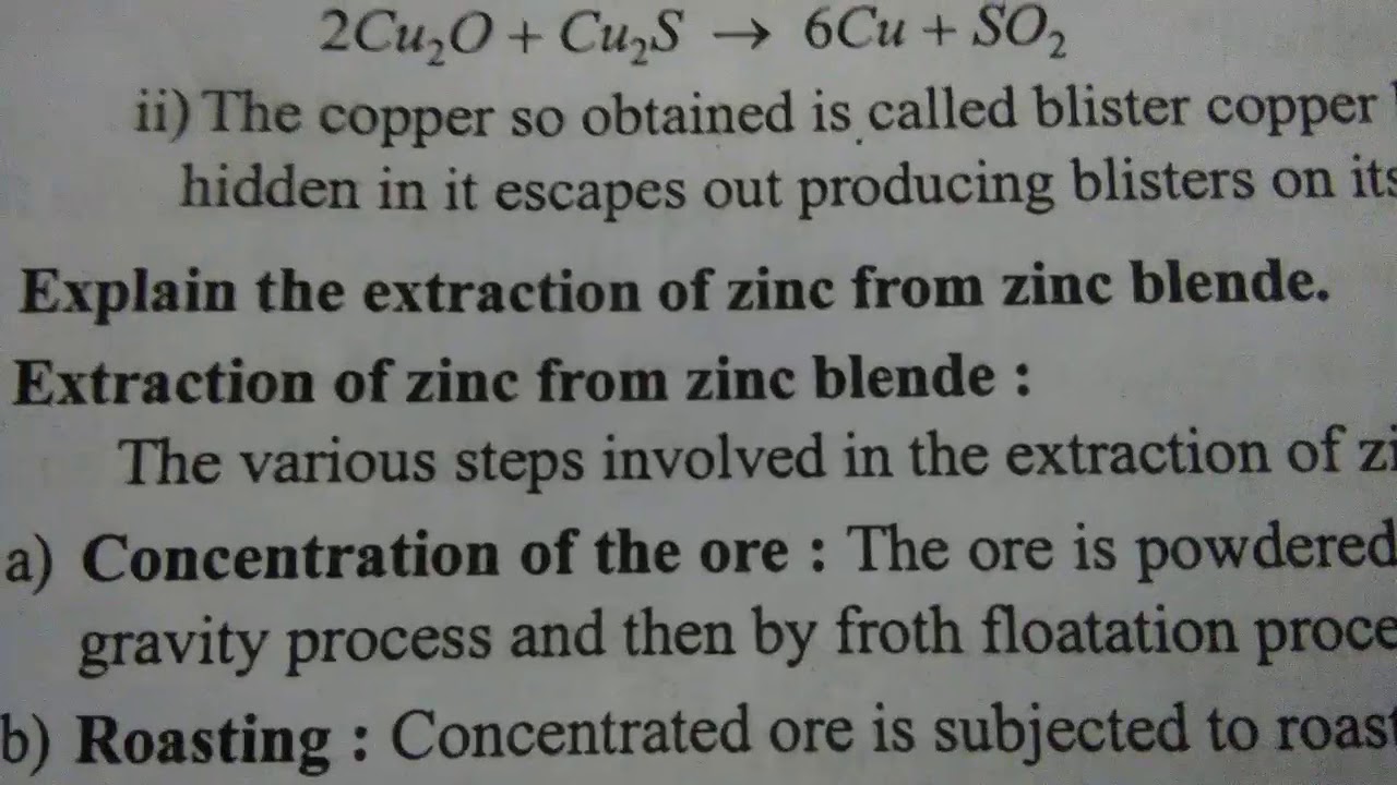 Chemistry-Extraction of Zinc from Zinc Blende.