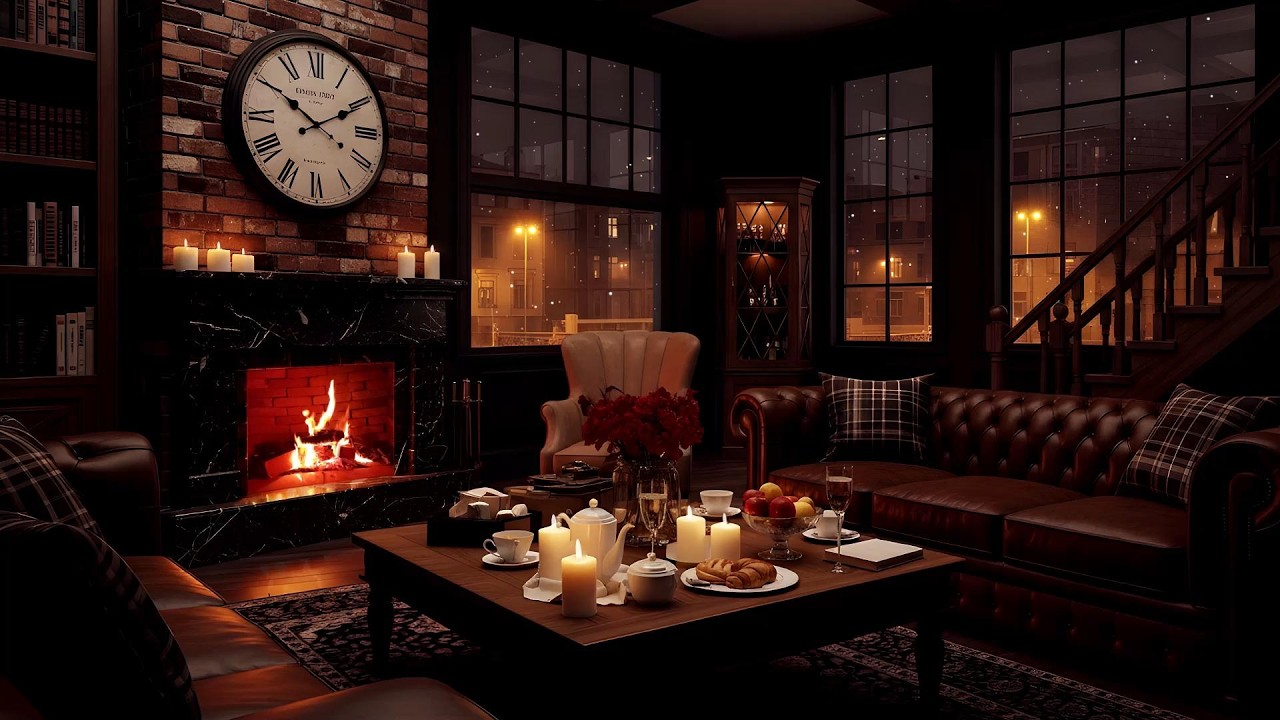 Relaxing Jazz Background Music for Study, Focus ☕ Cozy Winter Cafe Ambience with Fireplace Sounds