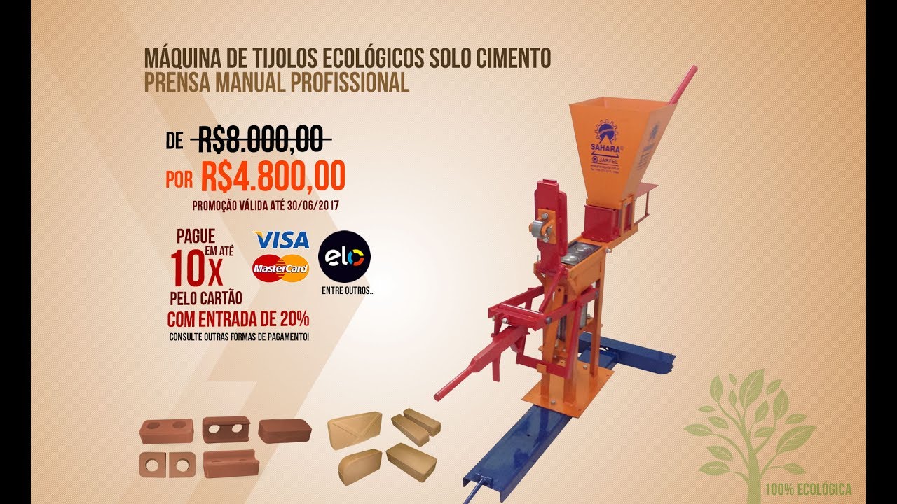 NOVIDADE! Prensa de Tijolos Ecológicos Solo Cimento Manual Profissional 12,5x25