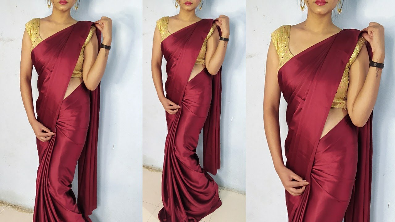 How to Wear Plane Satin Saree/Satin saree falling pallu drape hacks/Plane saree draping gourgous way