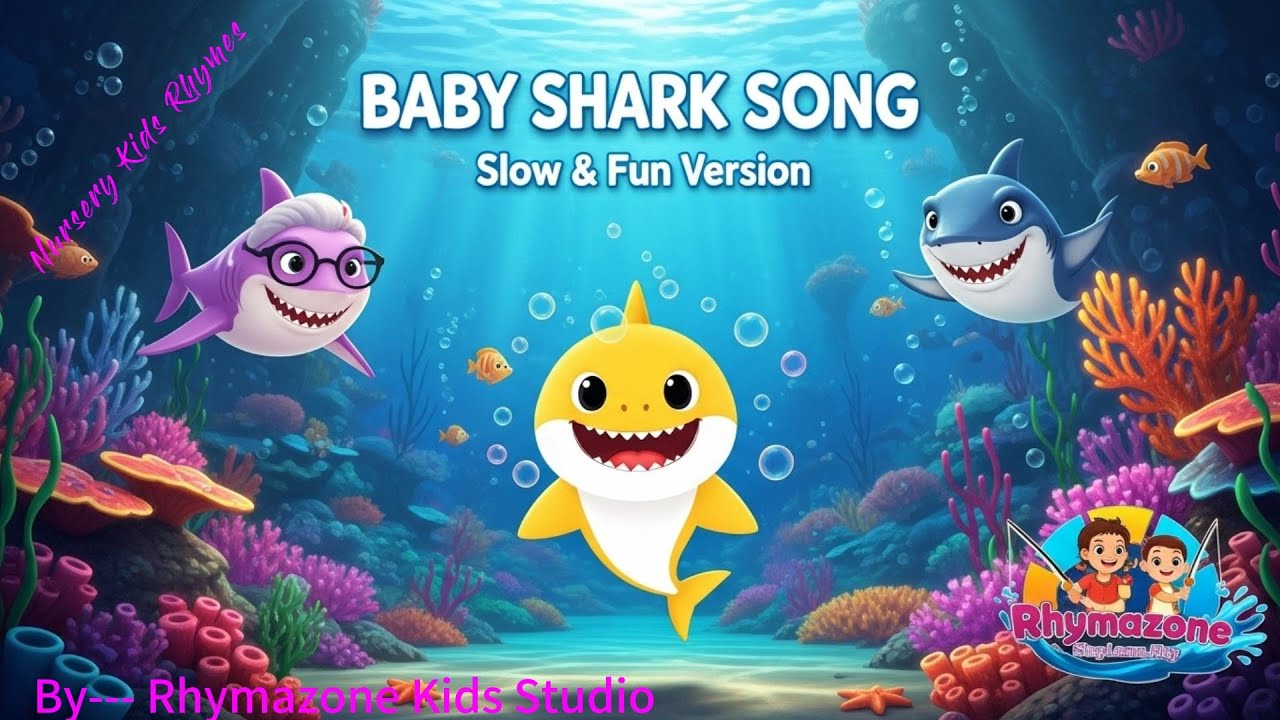 Baby Shark Song 🦈 | Slow & Fun Version for Kids | Rhymazone Nursery Rhymes