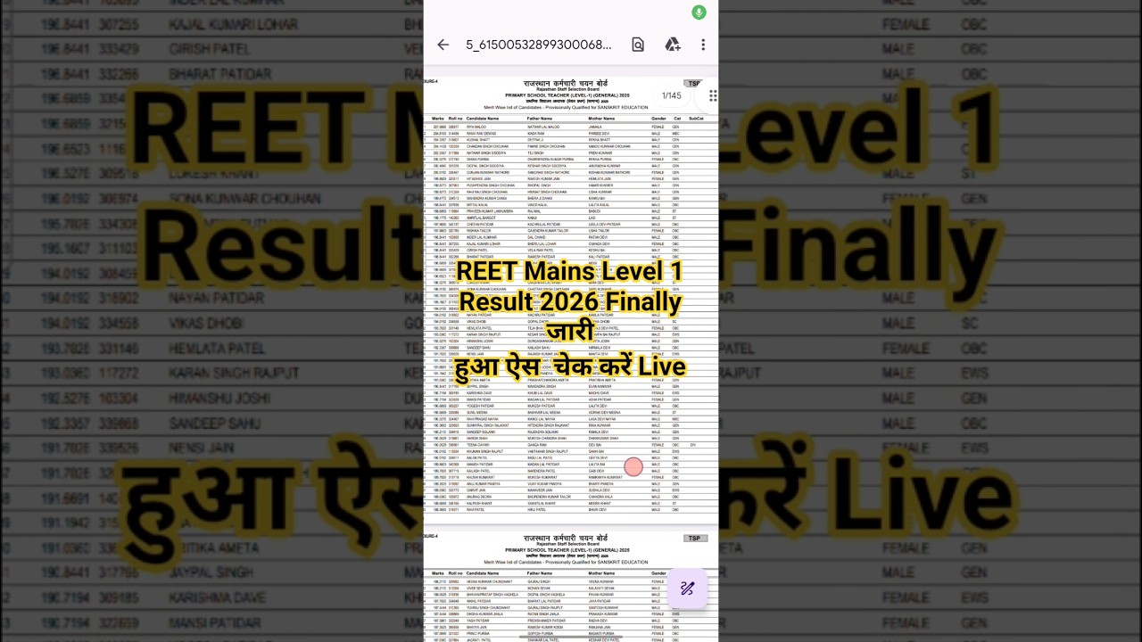 REET Mains Level 1 Result 2026 🔴 REET Mains Grade 3 Result 2026 | REET Mains Result 2026 Level 1