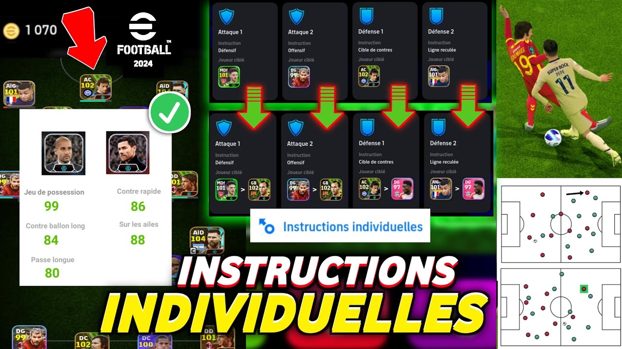 Comment Bien Utiliser les INSTRUCTIONS INDIVIDUELLES sur eFootball 2024 mobile (D&eacute;fendre/Attaquer)