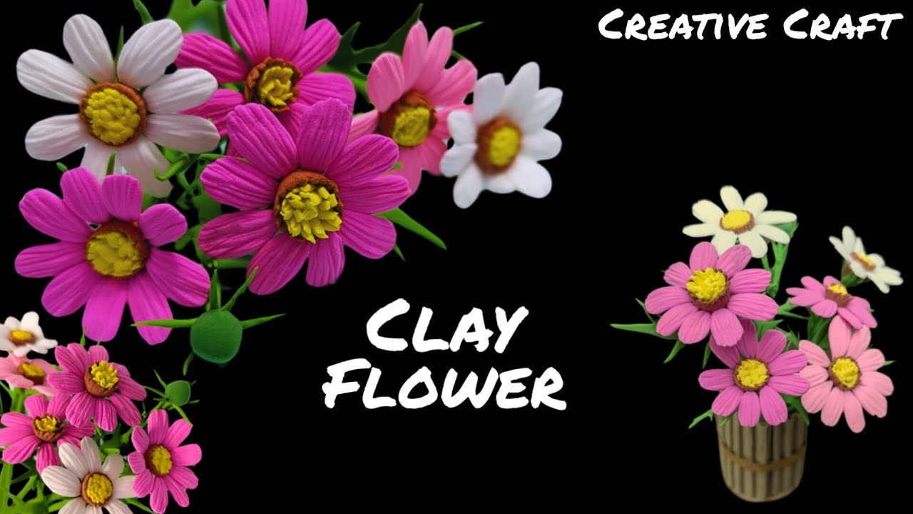 How To Make Flower With Clay || Cosmos Flowers🌼🌸|| Flower Vase Making Tutorial || Flower || Clay Art