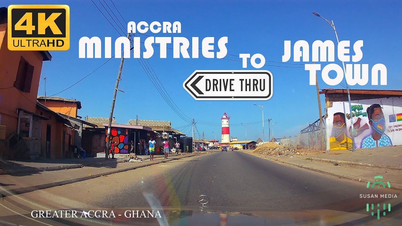 Accra Ministries To Jamestown Drive Via Makola Market 4K