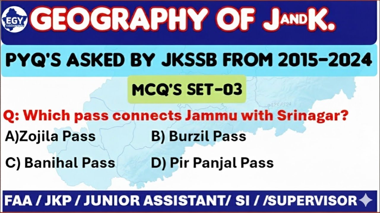 Jkssb previous year questions | Geography Of J&K mcqs | FAA | JKP CONSTABLE | SI | JUNIOR ASSISTANT|