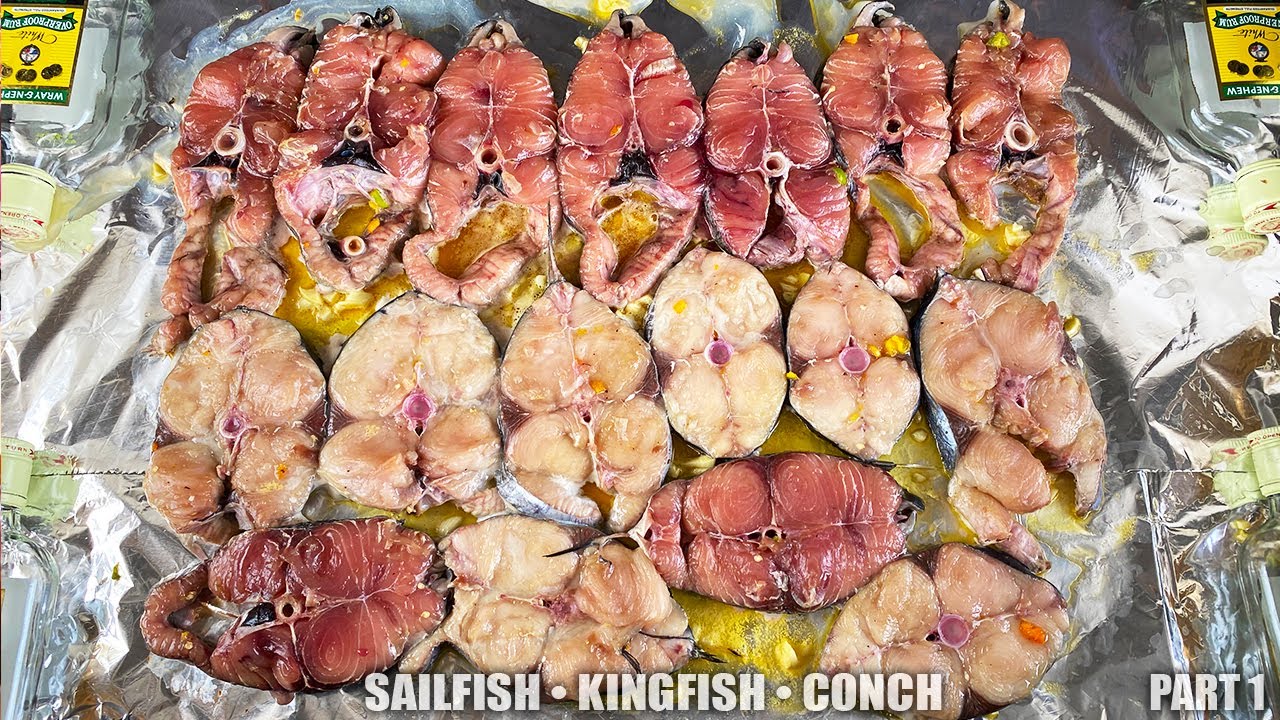 LOADED JAMAICAN GRILL!! FRESH SAILFISH • KING FISH • CONCH!!!  PART 1. JAMAICA FOOD & TRAVEL!!! 🇯🇲