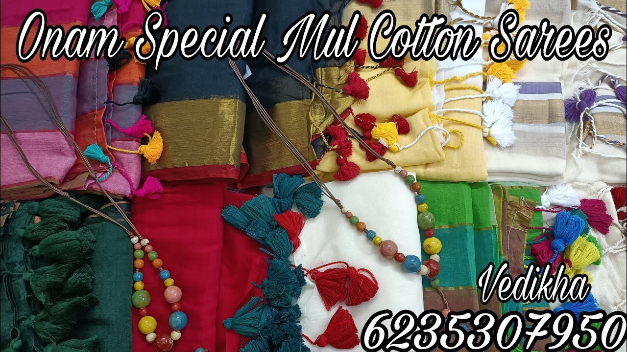 Onam Special Mul Cotton Sarees with Beautiful Ornaments | Premium Quality Kasavu Sarees for Onam2025