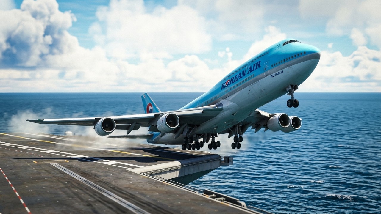 This Pilot Is So Great! Flying a Korean Air Boeing 747 from an Aircraft Carrier Deck