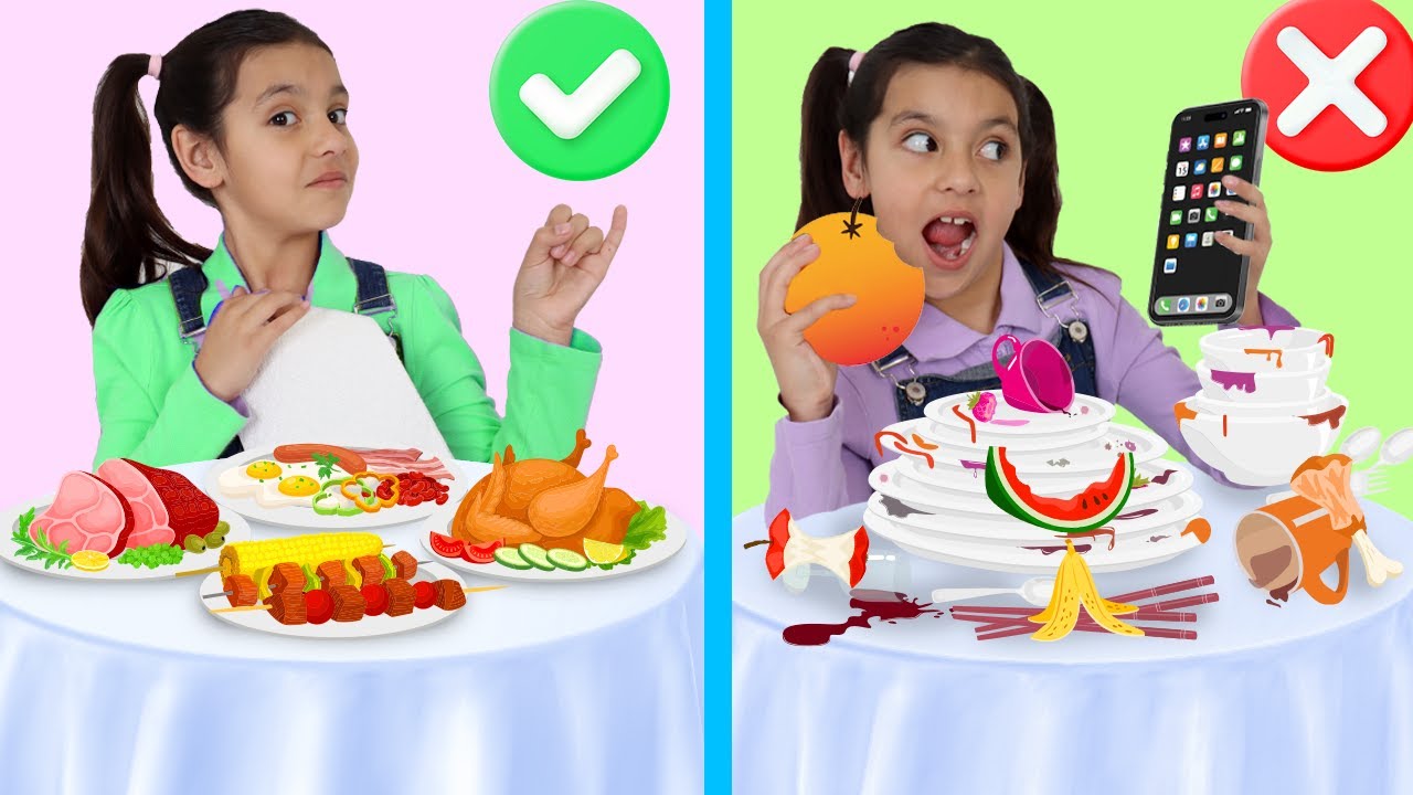 Ellie Eva & Charlotte Learn Good Manners at Lunch and Dinner! 🍽️