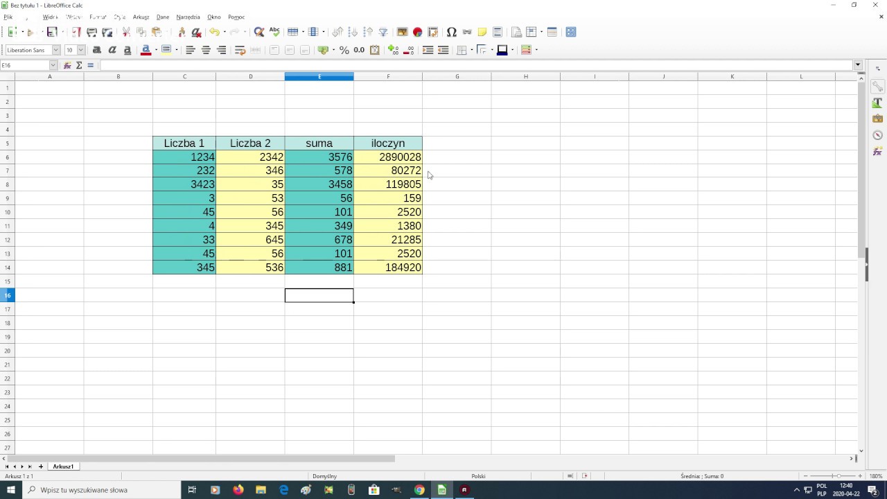 LibreOffice Calc - wprowadzenie do arkusza kalkulacyjnego