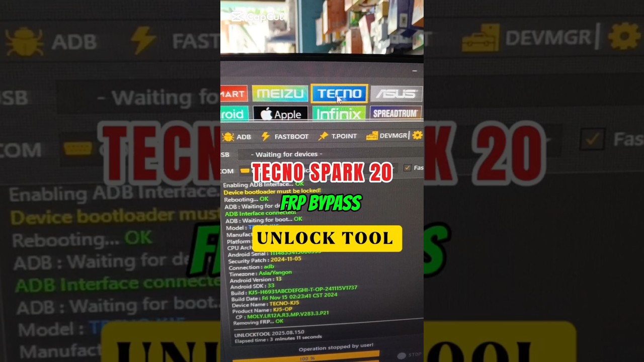 Tecno Spark 20 ( KJ5 ) Frp Bypass Meta Mode Unlock Tool 100% Done #foryou #frp #unlocktool #shorts