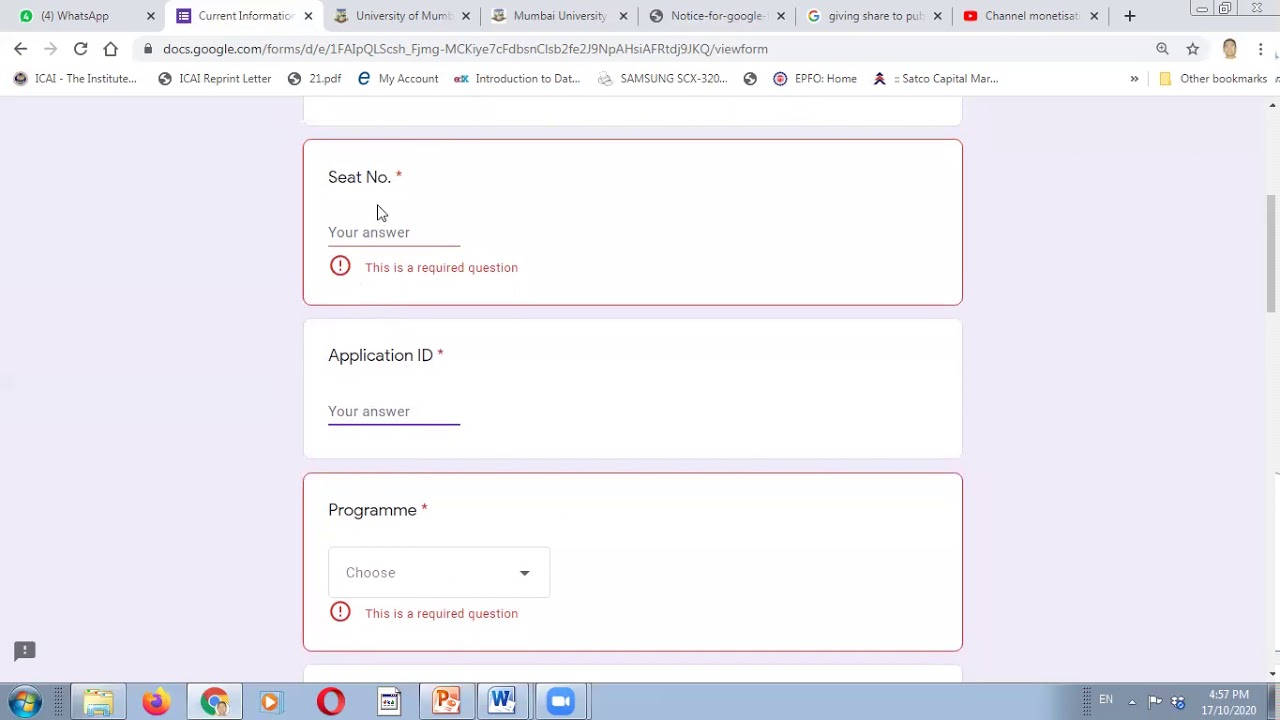 IDOL, Google form Notice 17th Oct 2020