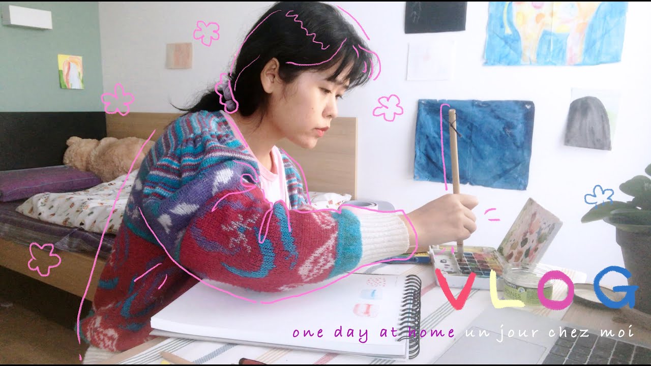 VLOG 留学艺术生居家日常｜绘画｜准备作品｜养鱼儿｜咖啡｜三餐｜练习吉他｜法国