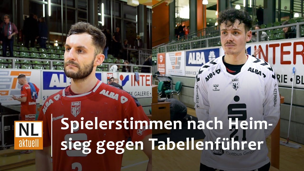 LHC Cottbus | Nikola Kuhlmey und Bennett Speed nach dem Heimsieg gegen Tabellenführer Ludwigsfelde