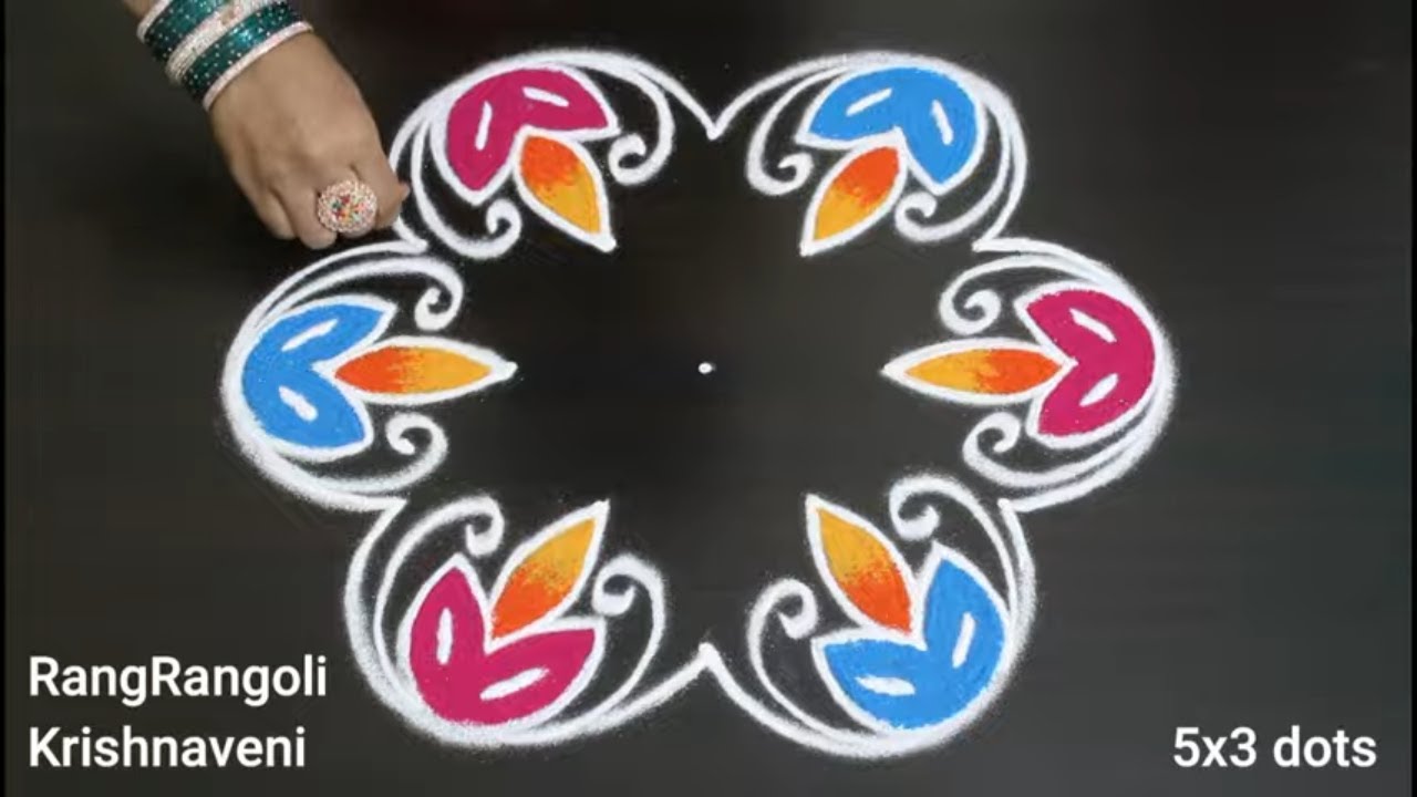 Diwali Rangoli 2025🌺5x3 dots Deepavali Muggulu🌺Diwali Kolam🌺RangRangoli Krishnaveni