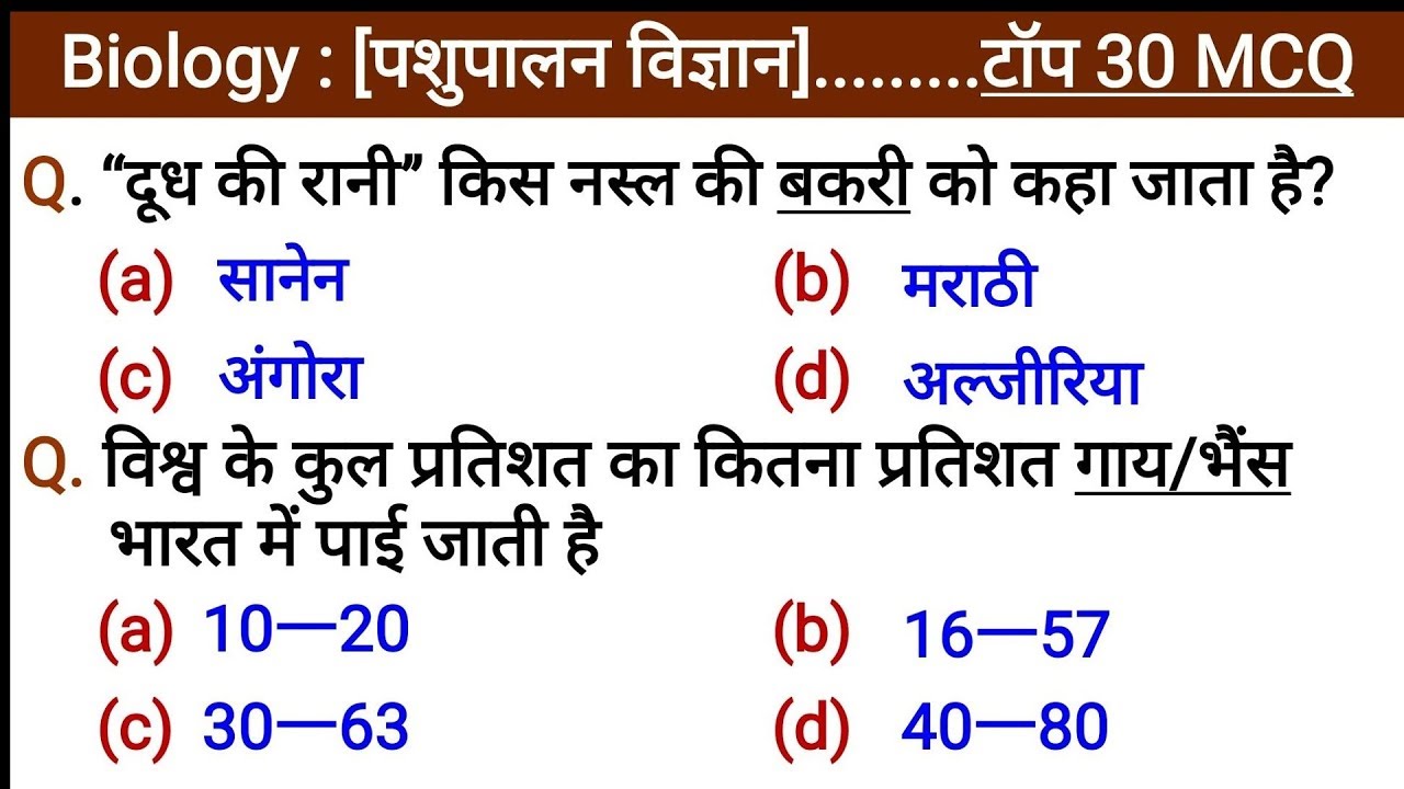 Biology : #4 ChapterWise MCQs पशुपालन विज्ञान For RRB NTPC,JE,SSC CGL,CHSL,Police & all exam