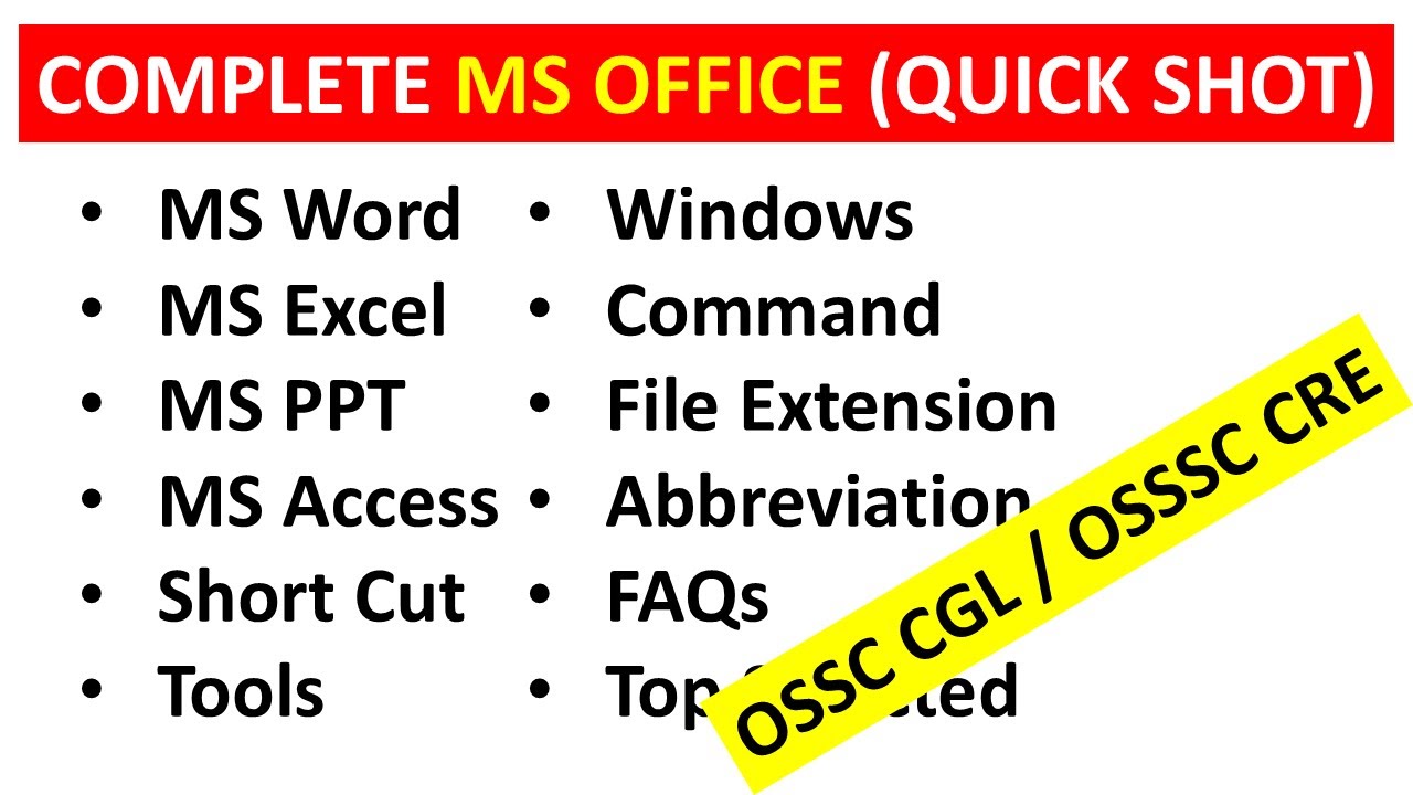 Полный пакет MS Office | MS Word, Excel, PPT и Access | OSSC CGL / OSSSC CRE | Экзамены на языке ...