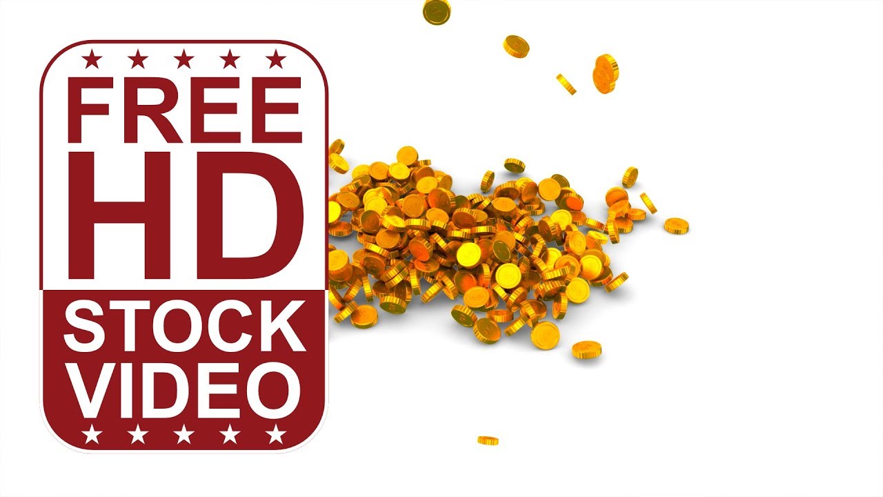Free Stock Videos &ndash; Gold coins falling on white ground 3D animation