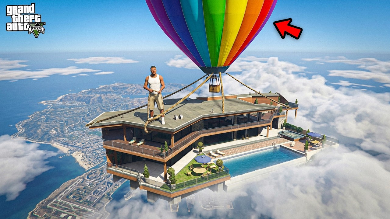 Franklin Tried To Steal A Flying House In GTA 5 😭! (GTA 5 Mods)