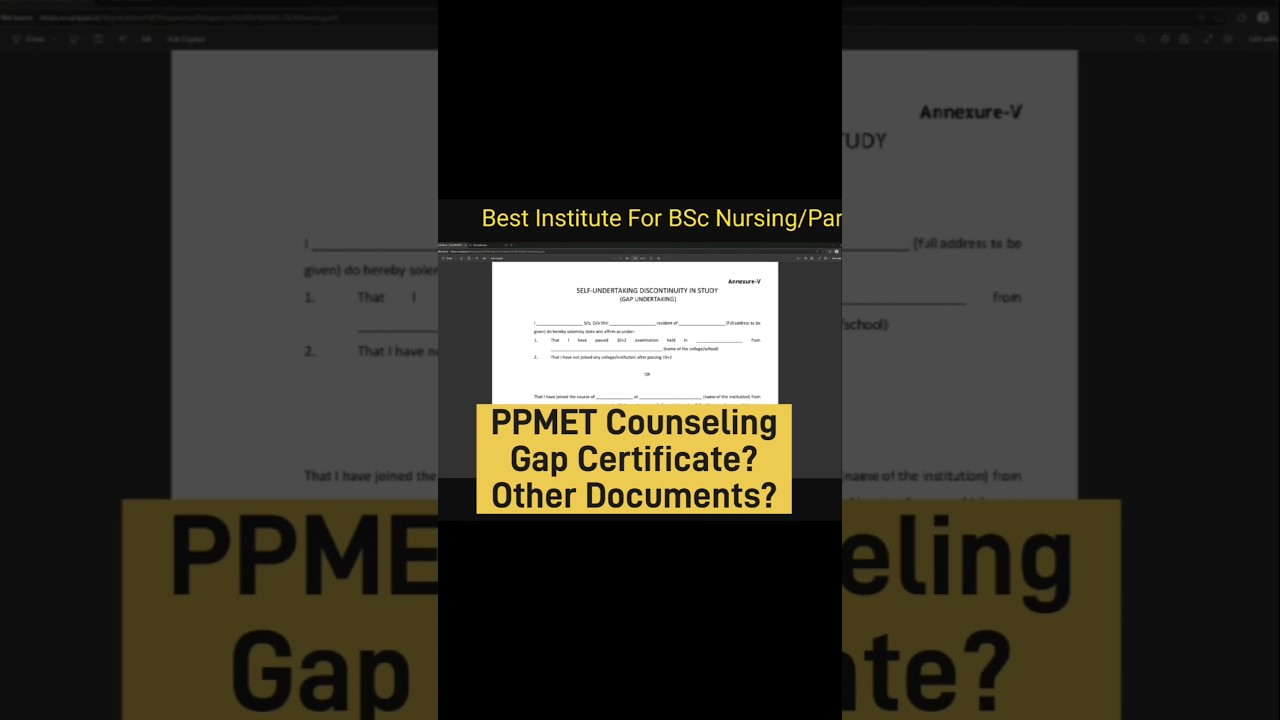 PPMET Counseling Punjab BSc Nursing Admission Documents Required Annexure GAP Certificate Dropouts