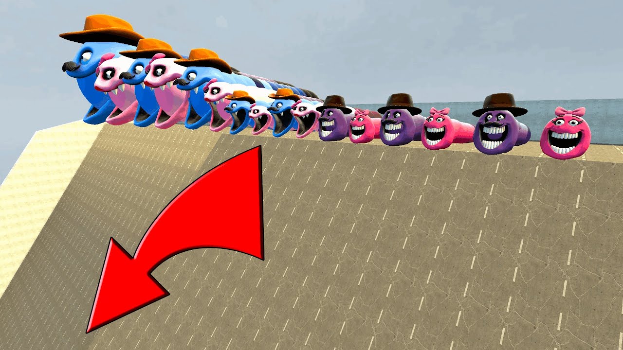 ALL HUNGRY WORMS JUMPING DOWN FROM GIGANTIC SLIDE IN GARRYS MOD !