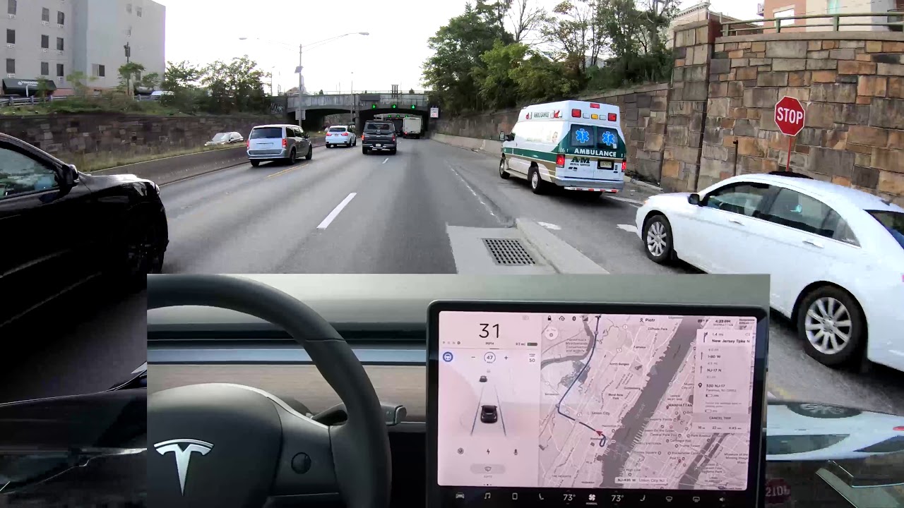 Tesla Autopilot footage 4K, driving through Lincoln Tunnel NYC & NJ Route 3