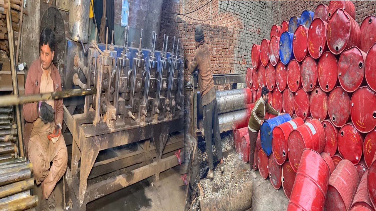 Process of Making Steel Pipe From Metal Oil Drum Factory | Incredible Steel Oil Drum Recycling