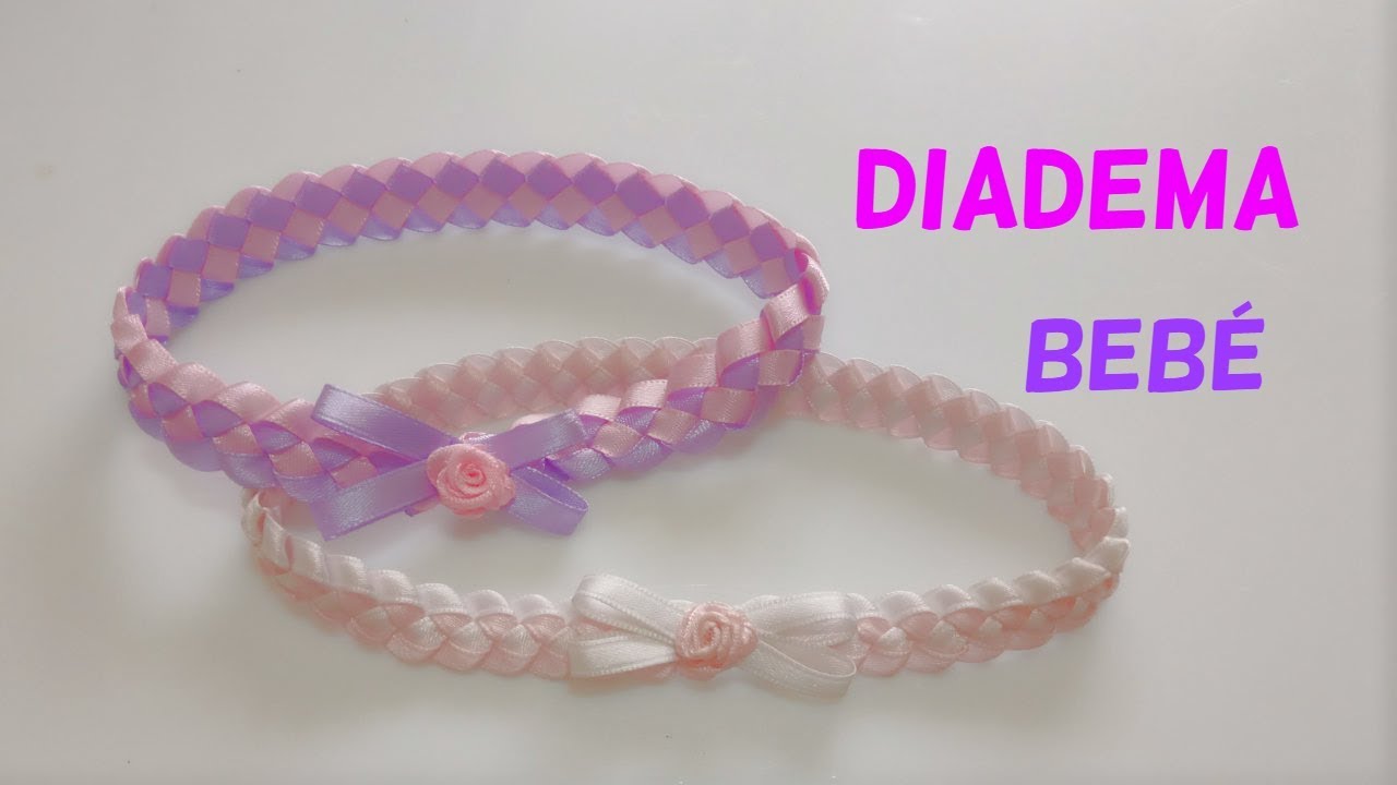 DIADEMA para BEBÉ/ TRENZADO ELÁSTICO + APRENDE HACER MINI ROSA con CINTA de RASO.