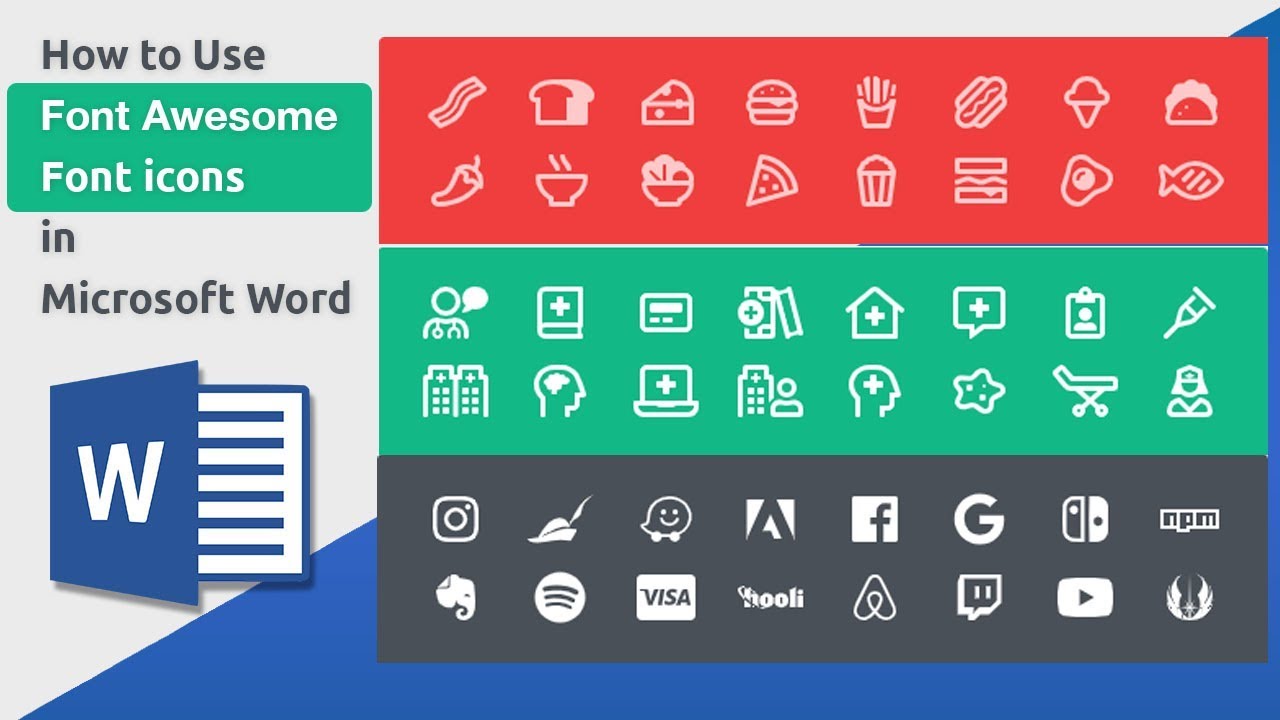 How to use font Awesome font to insert special symbols or icons in Microsoft Word 2019