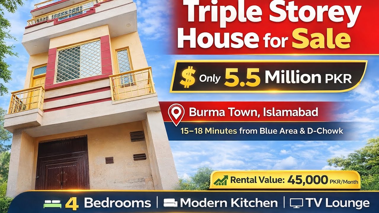 Tripple story house for sale in islamabad just 55 lack