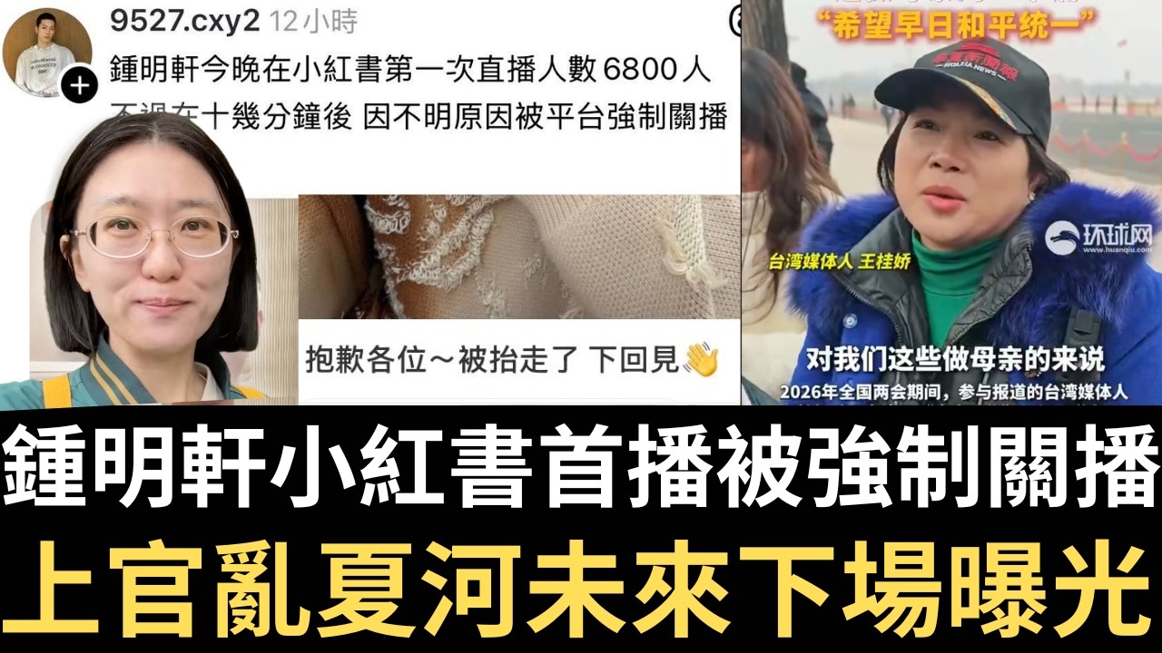 鍾明軒小紅書首播被強制關播｜上官亂夏河下場曝光｜中配王桂嬌：望早日統一｜伊朗官員叛逃潮！中國油價飛漲！認經濟完了！7天不敢軍機擾台｜大外宣喬木返中被抓｜加🇨🇦網紅被刺身亡（2026/03/06）
