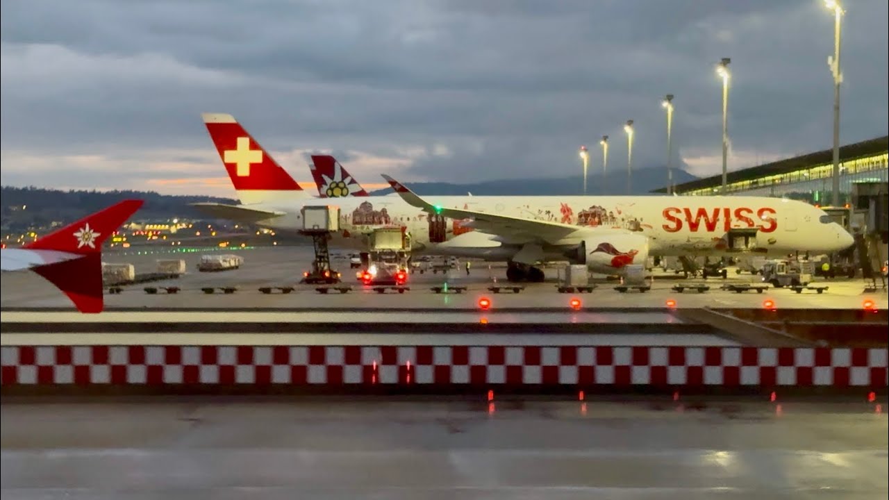 Dusk landing at Zurich Airport Edelweiss Airbus A320CEO