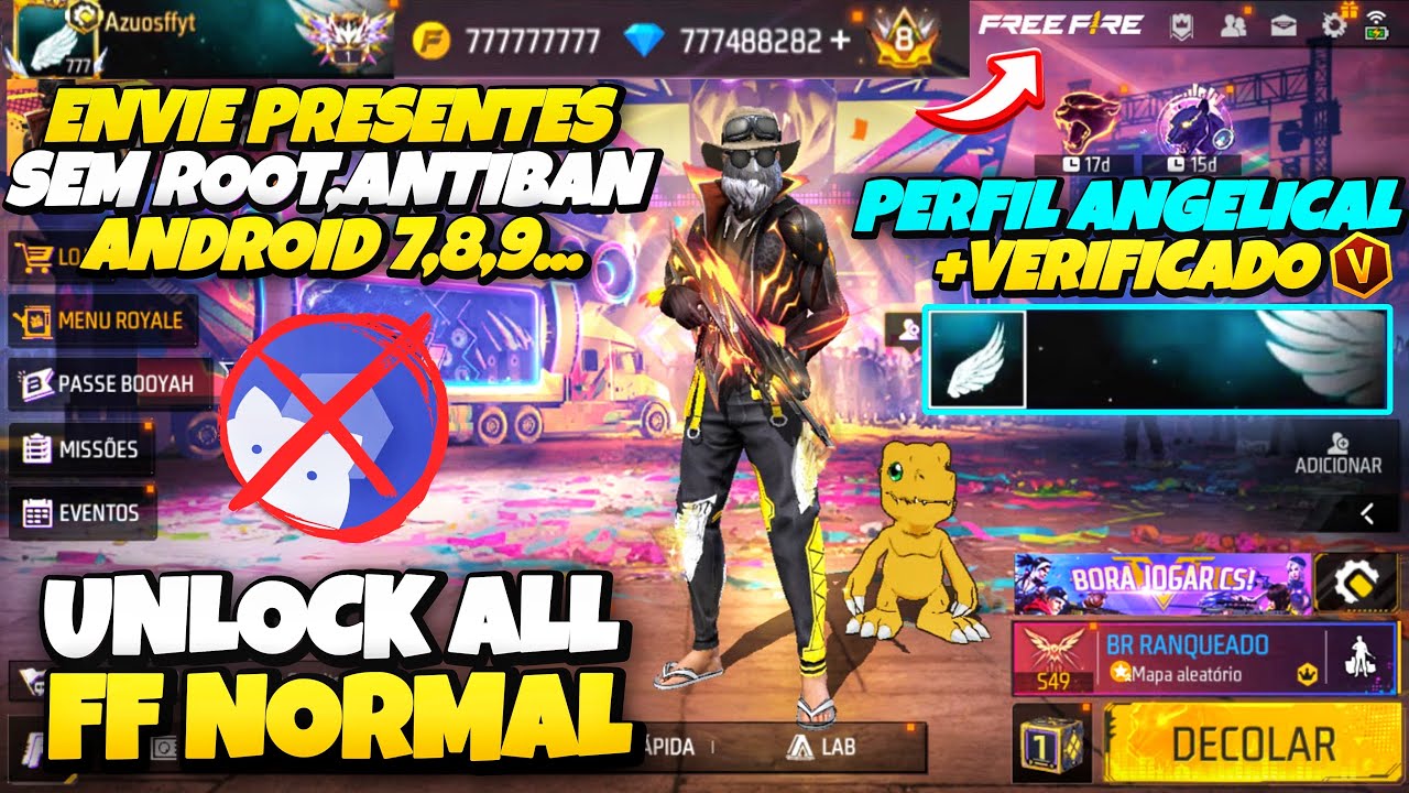 (UNLOCK FF NORMAL 😱 ) COMO COLOCAR UNLOCK ALL NO FREE FIRE, PEGANDO NA PARTIDA | LIBERE SKINS GRÁTIS