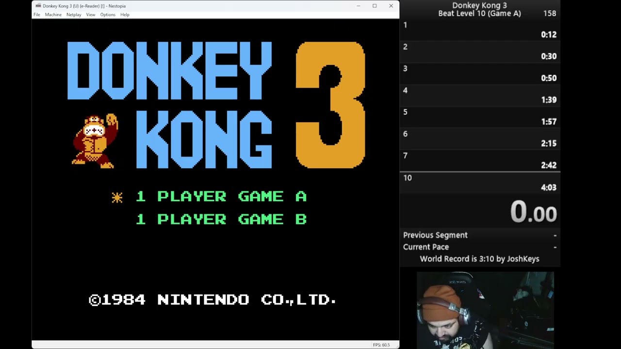 Donkey Kong 3 (NES) Game A 10 RNDS Time 3:39.88ms Speedrun