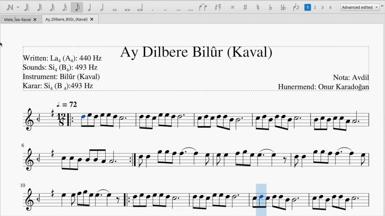 Ay dilbere kaval Nota