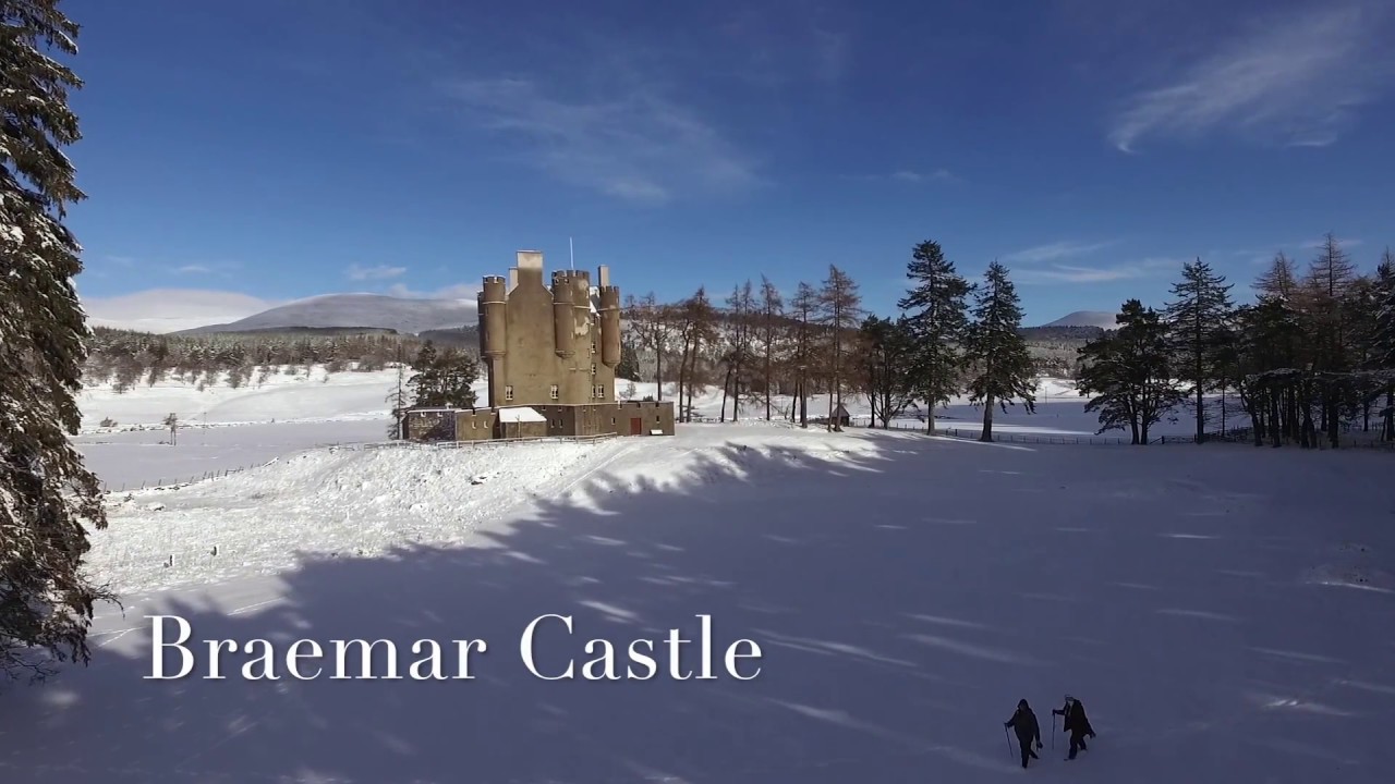 Braemar Christmas Postcard 2016 - snow covered winter aerial views of Braemar & Cairngorms
