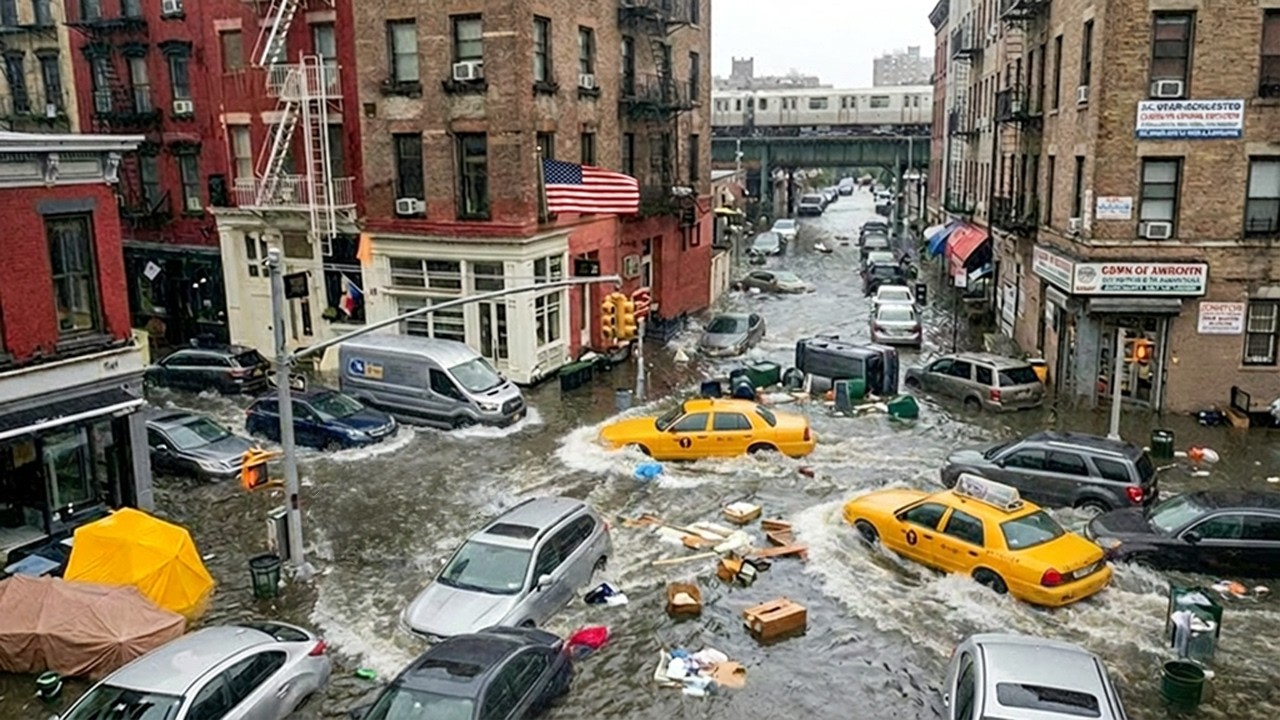 New York Hit by Massive Flooding! Subway Submerged, Floodwater Sweeps Away Cars in Queens
