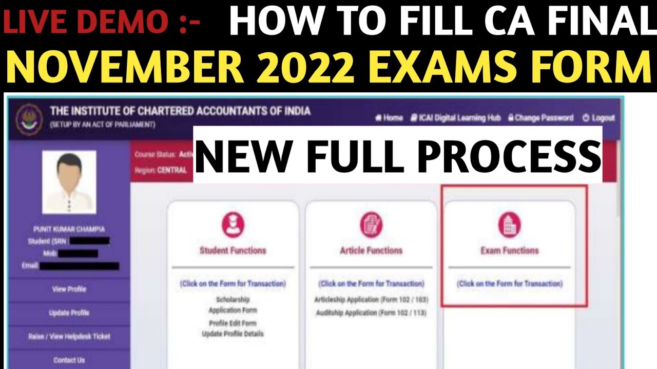 How To Fill CA Final November 2022 Exam Form | Step by step Guidance|New Process CA Final Exam form